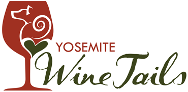 Yosemite Wine Tails Logo - Wine glass illustration with dog and heart