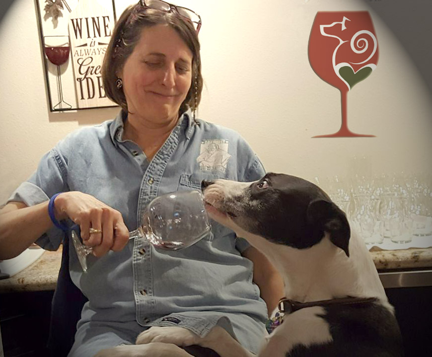 Woman with dog and wine glass